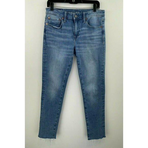 American Eagle 31x32 Skinny Jeans Raw Hem B44-02 Light Wash Mid Rise Flex - Picture 1 of 11